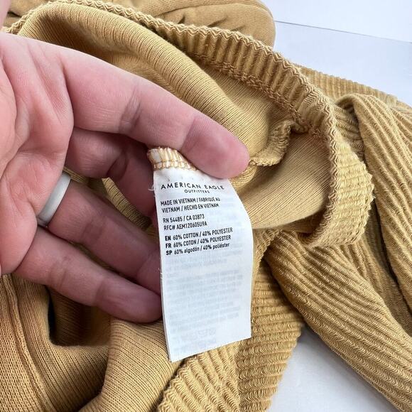 American Eagle Button Down Shirt Jacket Hoodie Brown Mustard Corduroy Cropped S - Picture 7 of 10